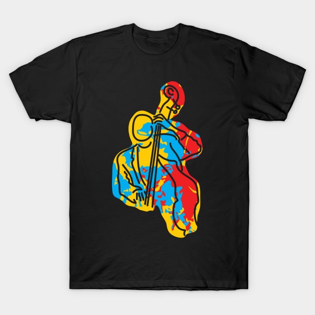 Pop Art Style Acoustic Bass Musician T-Shirt by jazzworldquest